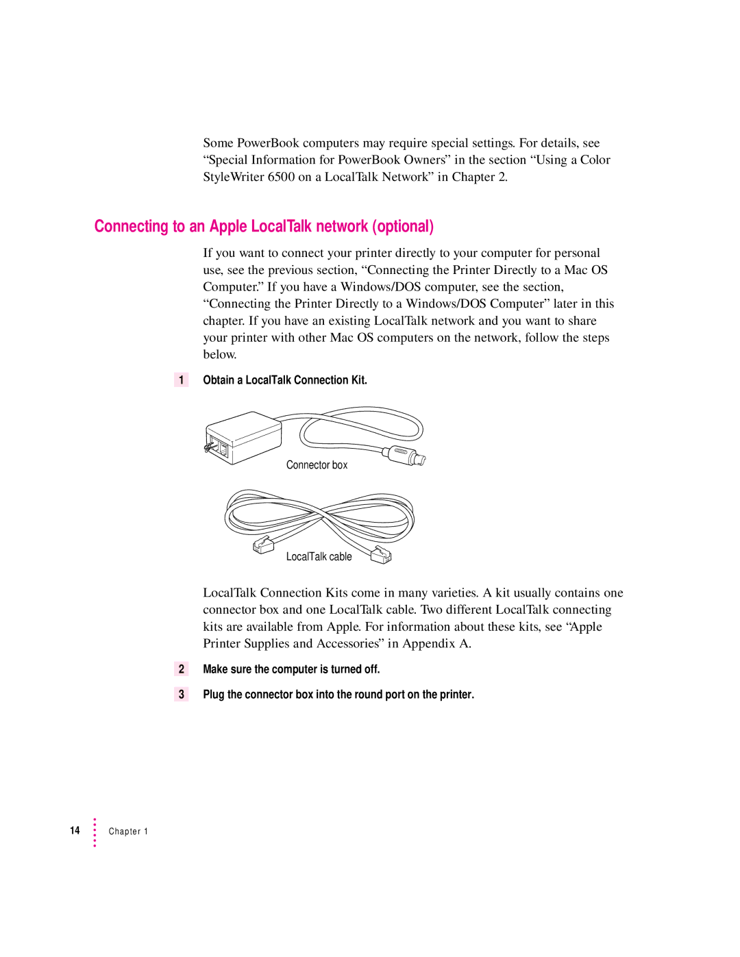 Apple 6500 manual Connecting to an Apple LocalTalk network optional 