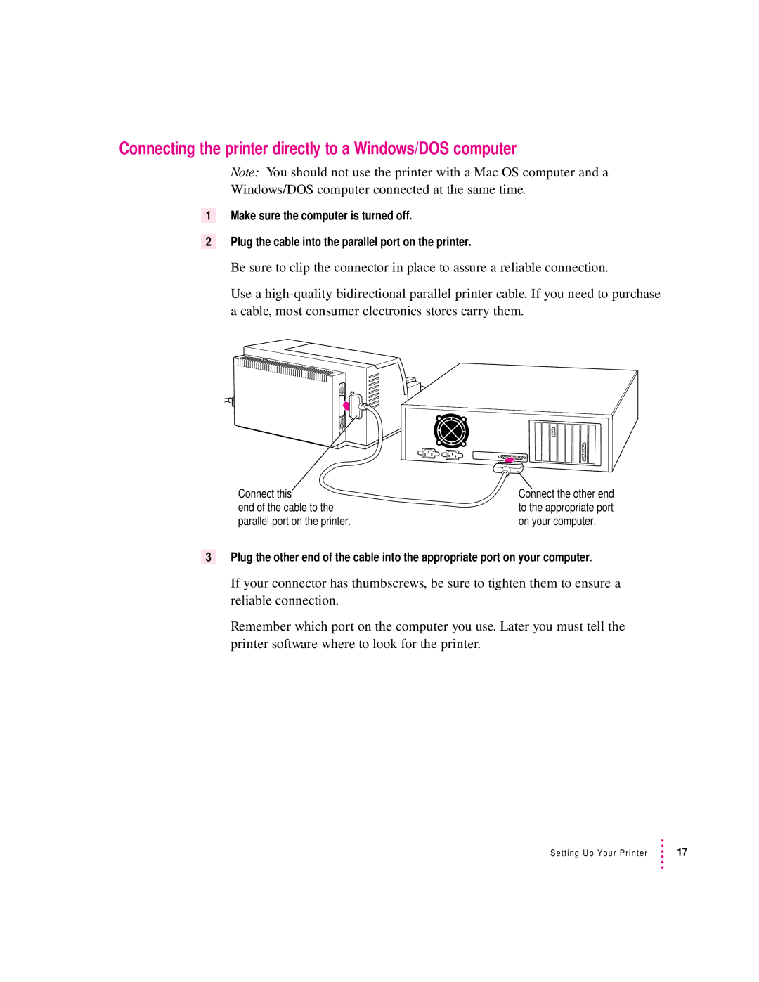 Apple 6500 manual Connecting the printer directly to a Windows/DOS computer, Connect this 