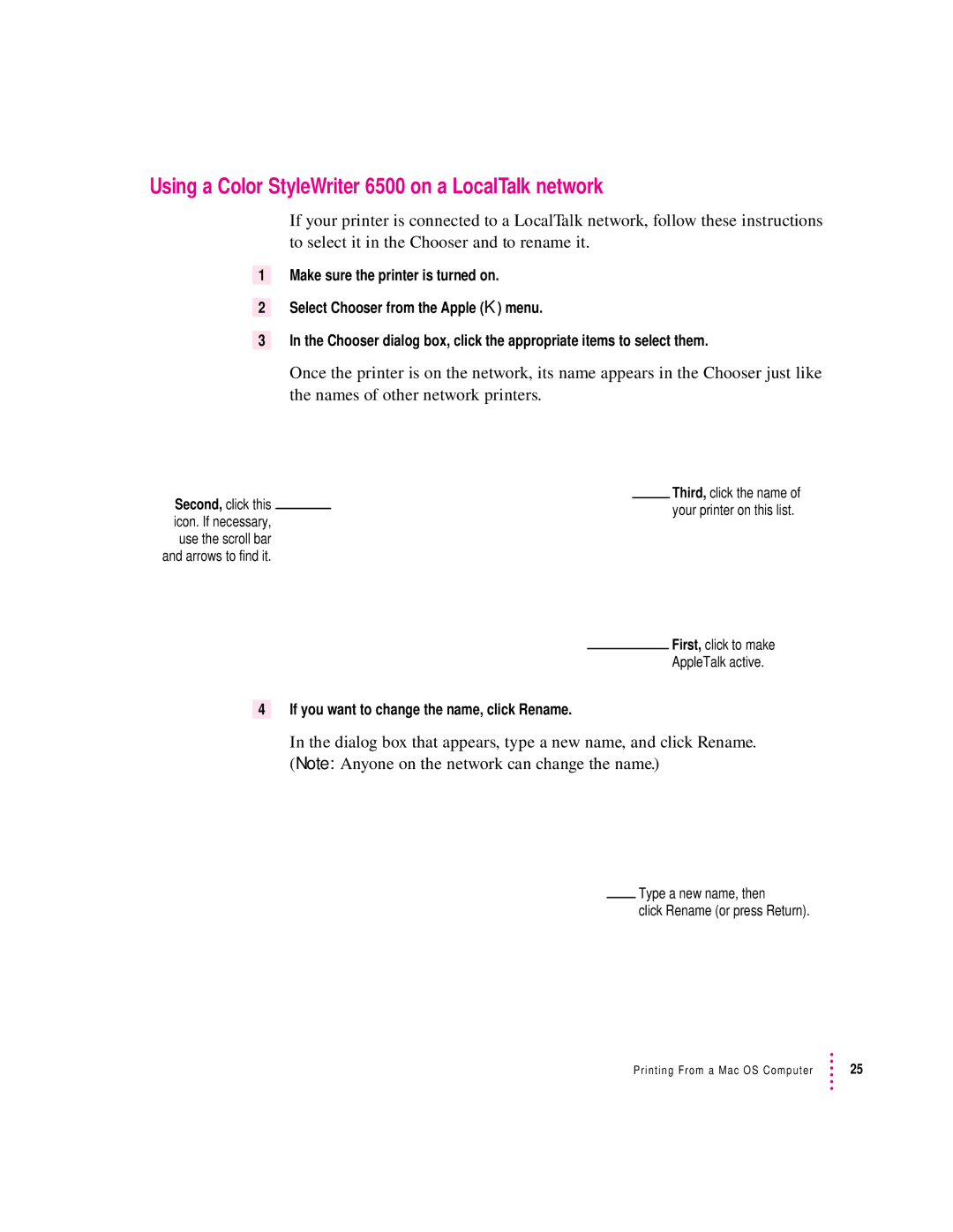 Apple manual Using a Color StyleWriter 6500 on a LocalTalk network 