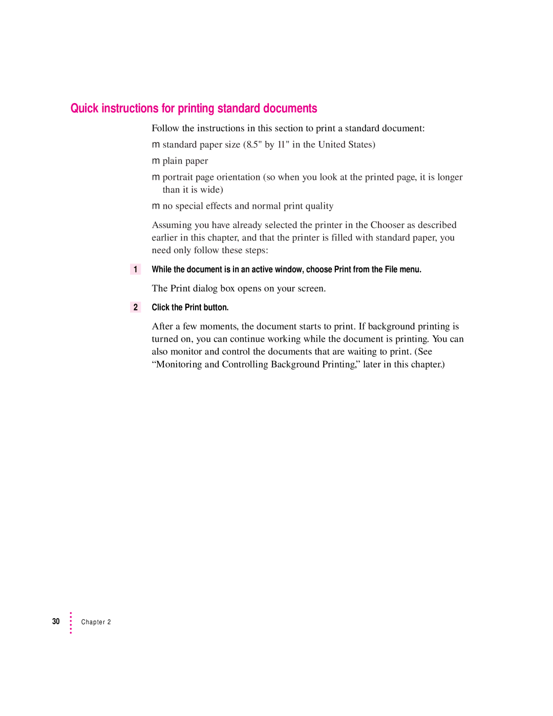 Apple 6500 manual Quick instructions for printing standard documents 