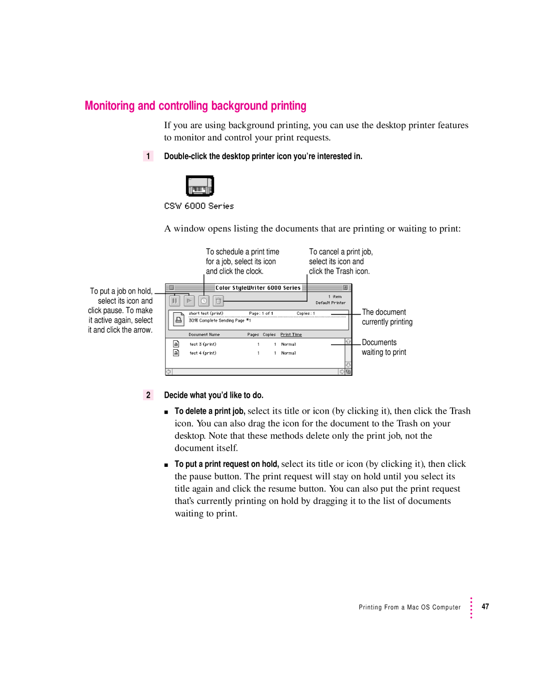 Apple 6500 manual Monitoring and controlling background printing 