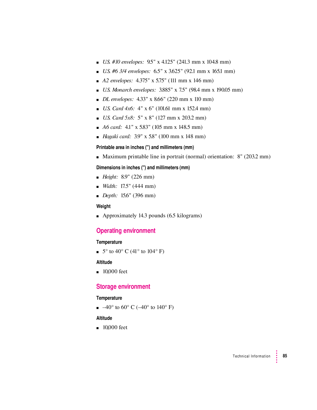 Apple 6500 manual Operating environment, Storage environment 