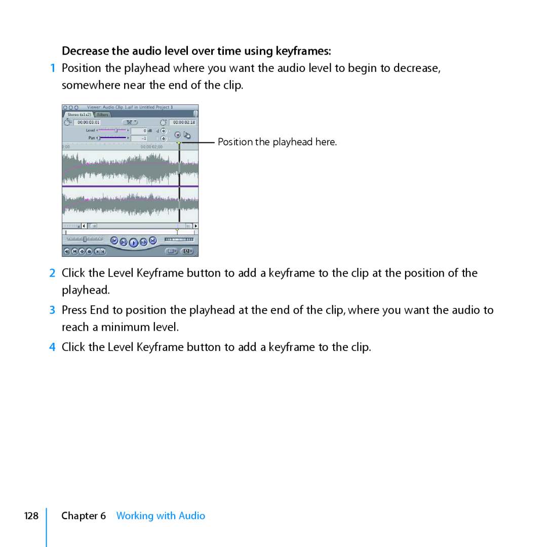 Apple 7 manual Decrease the audio level over time using keyframes 