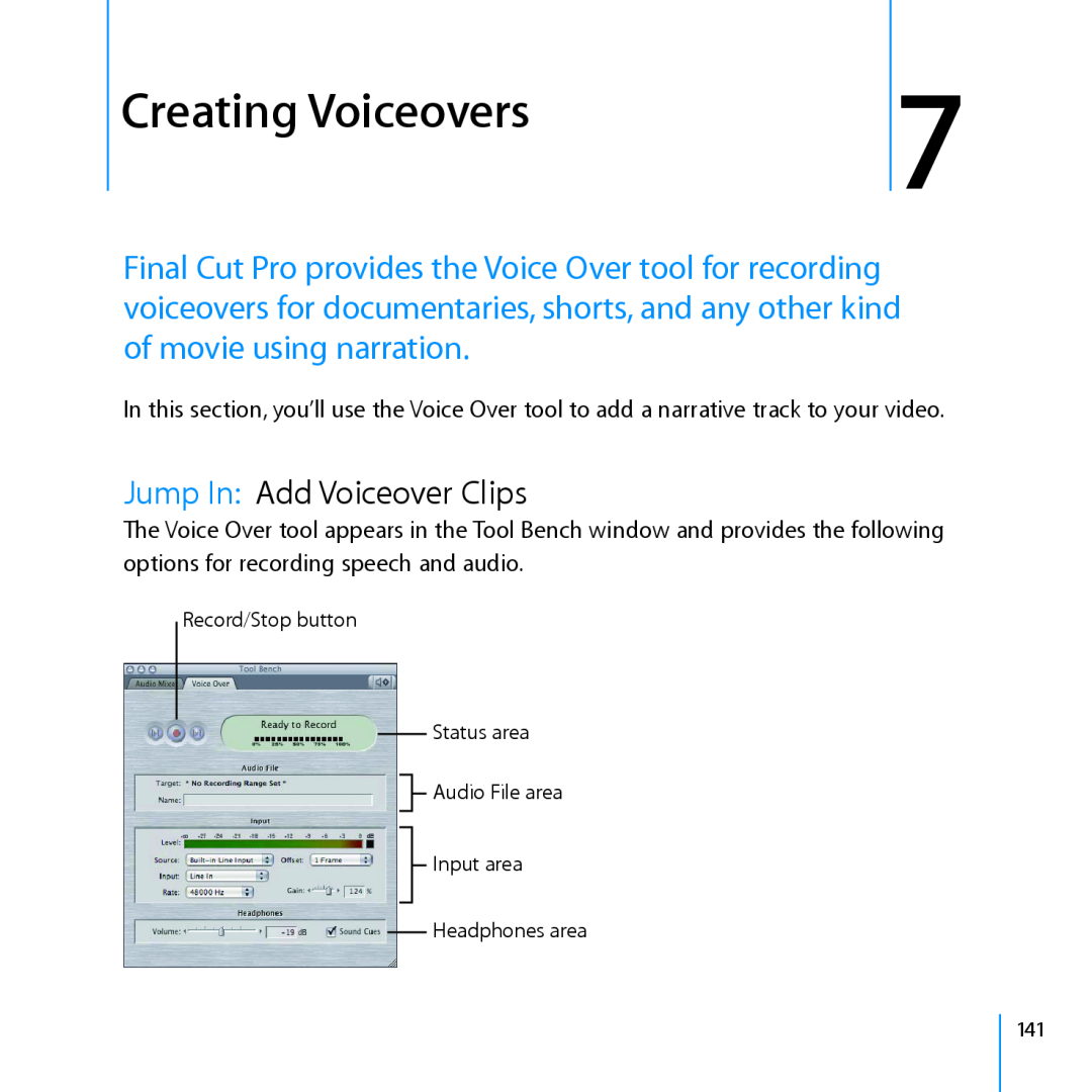 Apple 7 manual Creating Voiceovers, Jump In Add Voiceover Clips 
