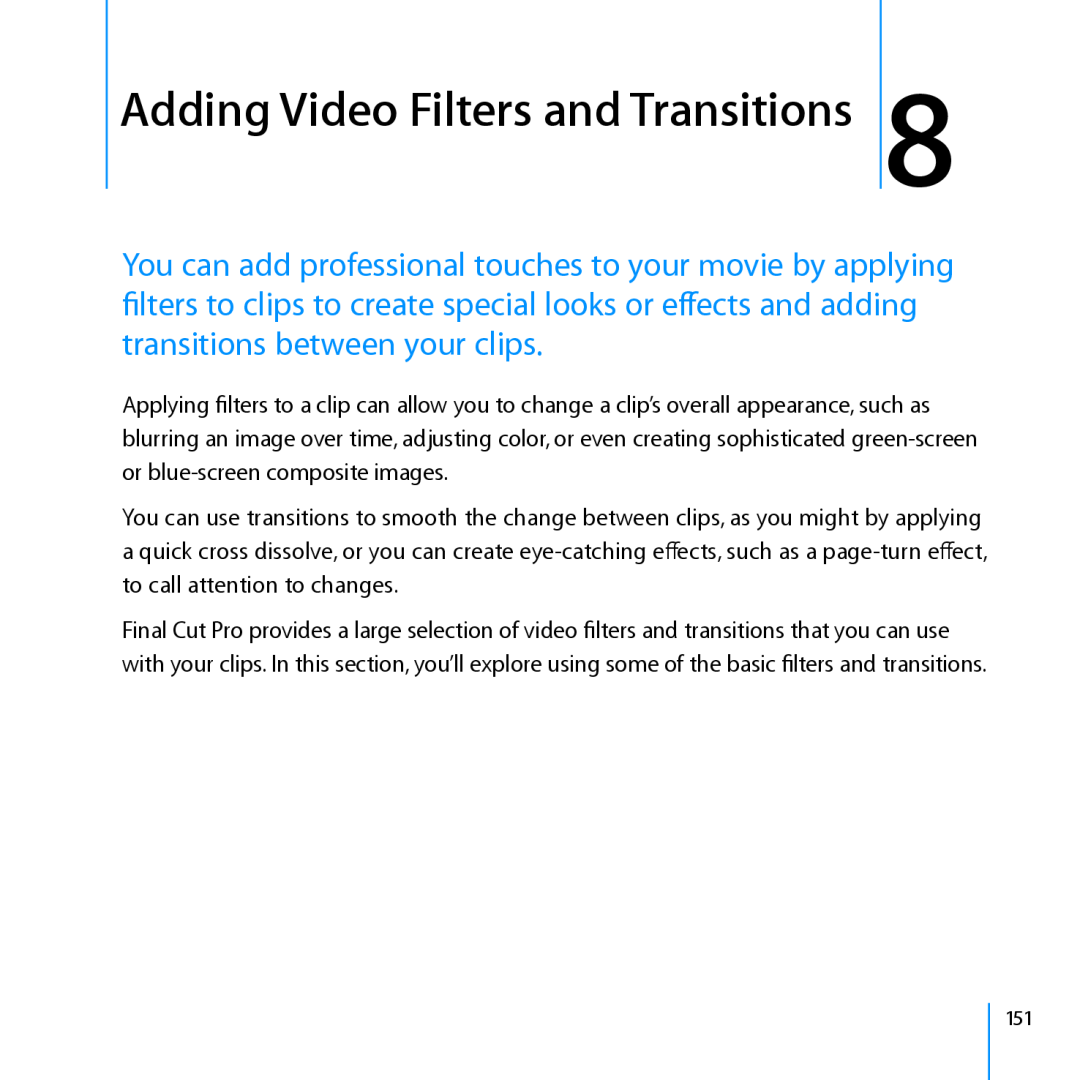 Apple 7 manual Adding Video Filters and Transitions 