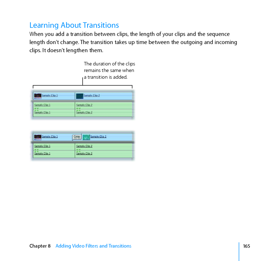 Apple 7 manual Learning About Transitions, Adding Video Filters and Transitions 