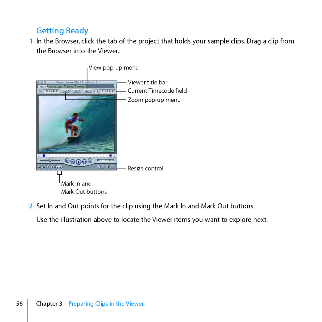 Apple 7 manual Getting Ready, Preparing Clips in the Viewer 
