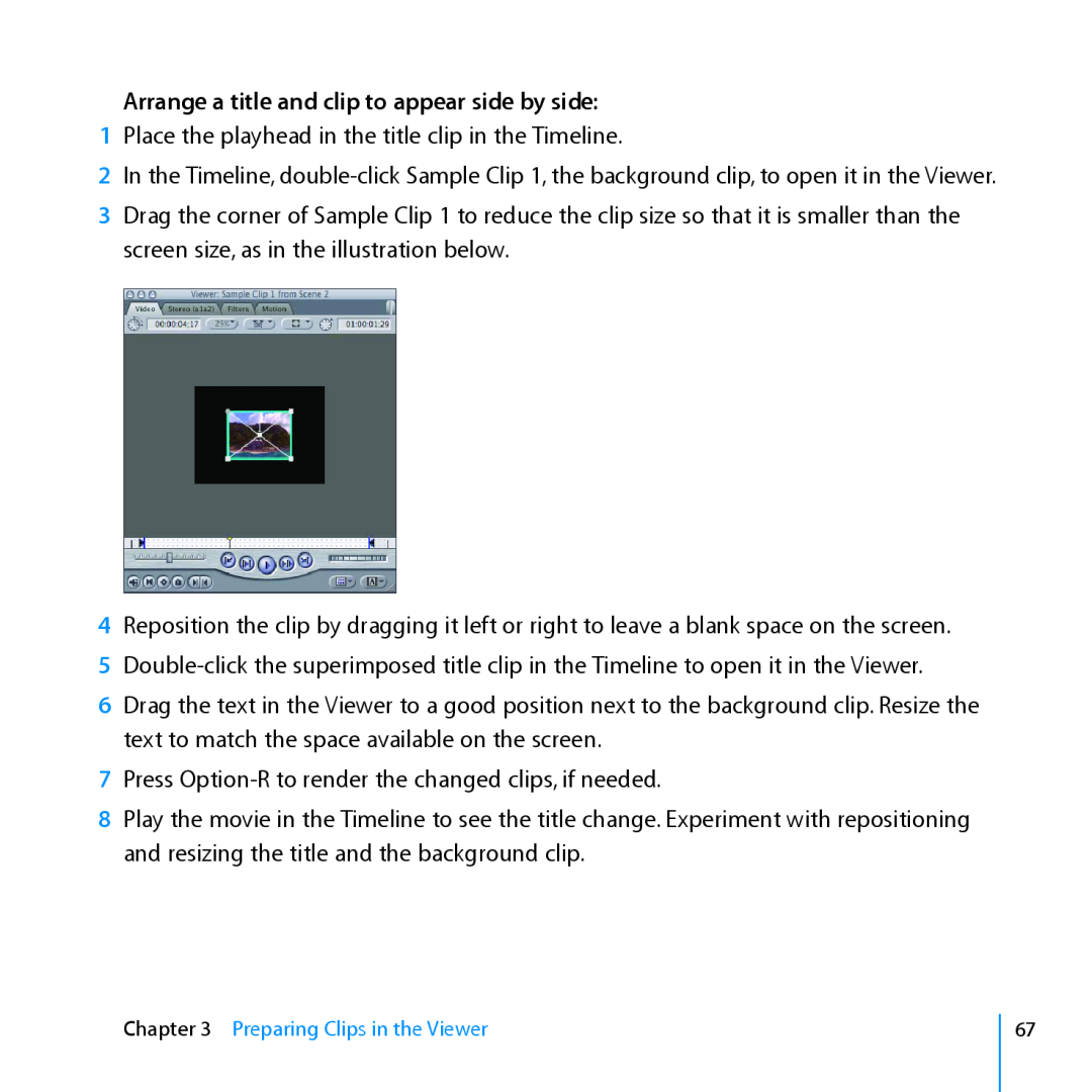 Apple 7 manual Arrange a title and clip to appear side by side 