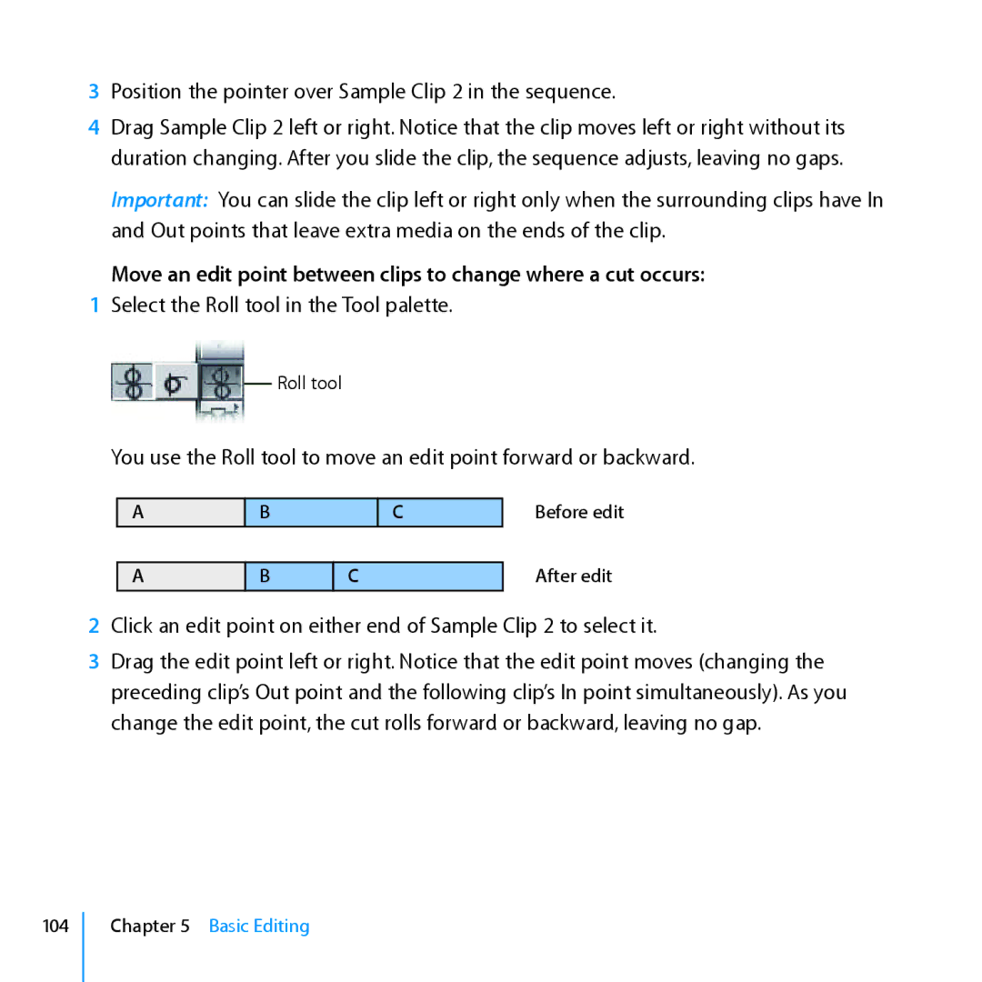 Apple 7 manual Select the Roll tool in the Tool palette 