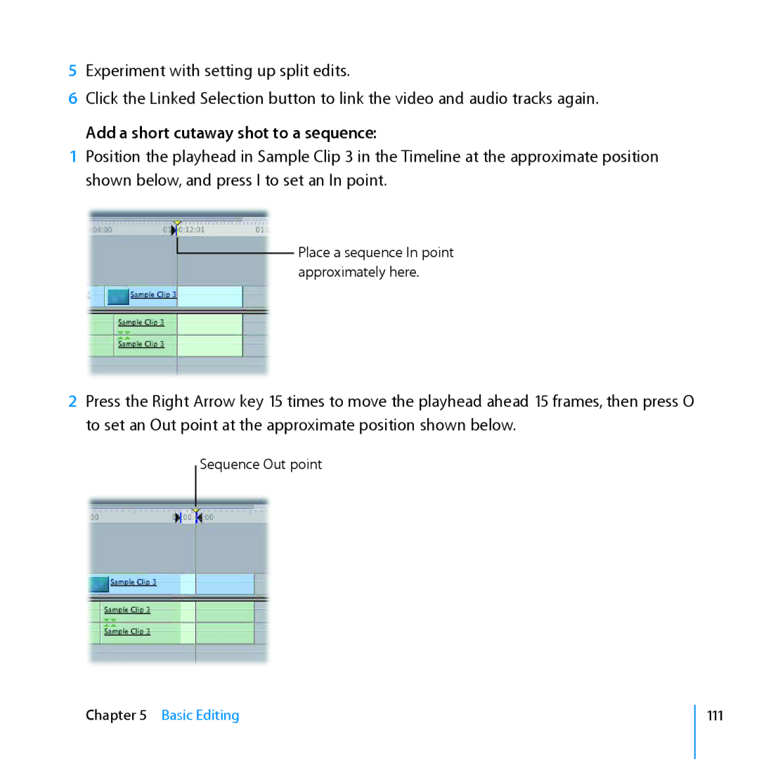 Apple 7 manual Add a short cutaway shot to a sequence, Basic Editing 111 