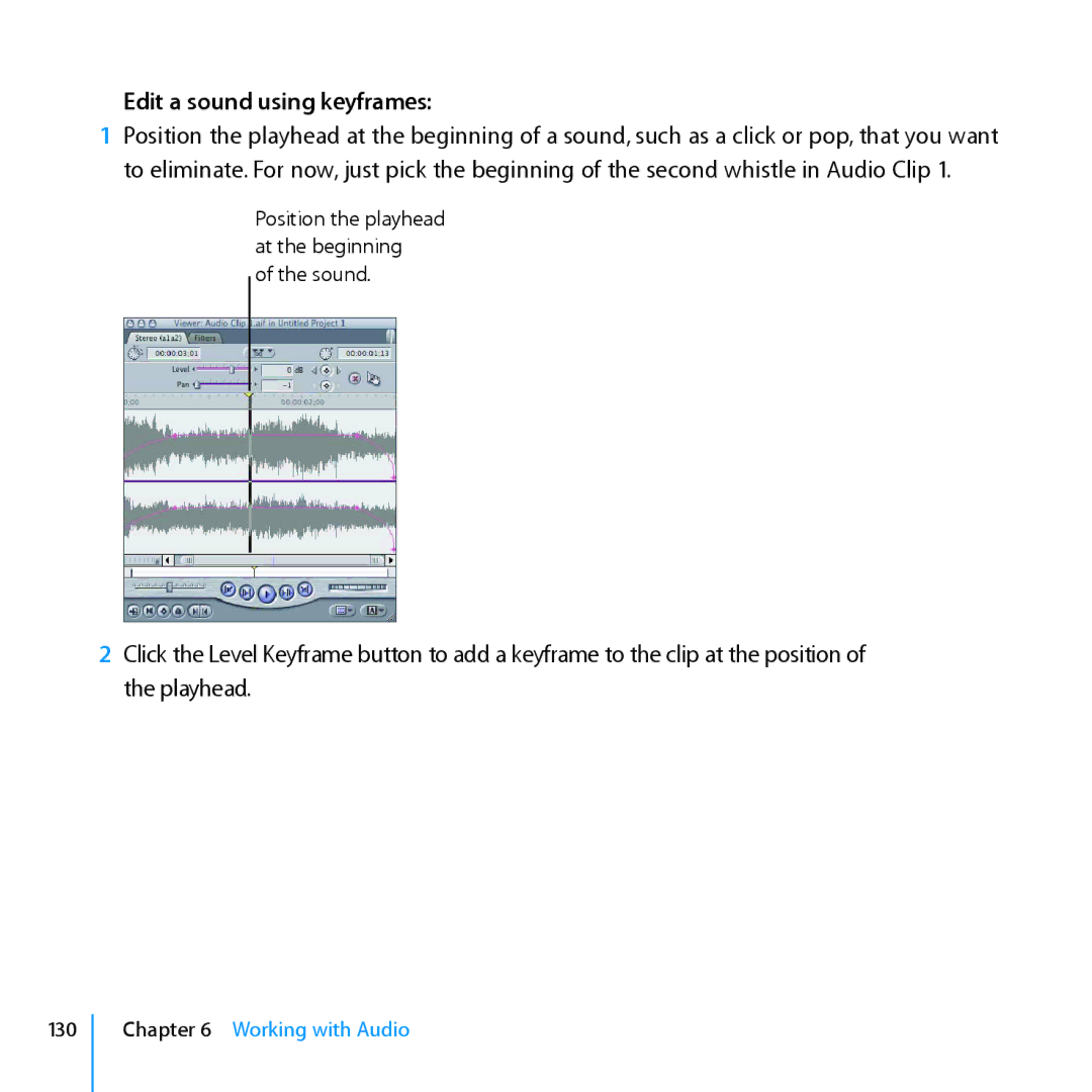 Apple 7 manual Edit a sound using keyframes, 130 