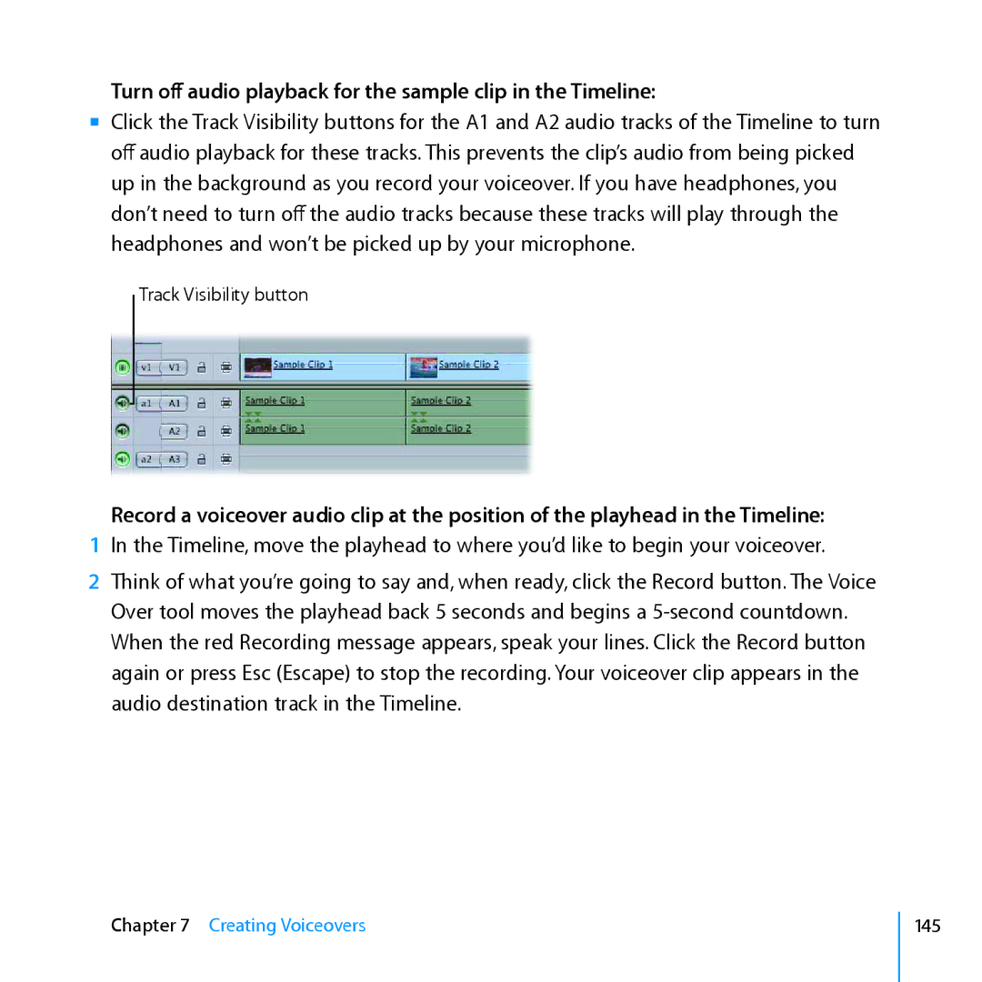 Apple 7 manual Turn off audio playback for the sample clip in the Timeline 