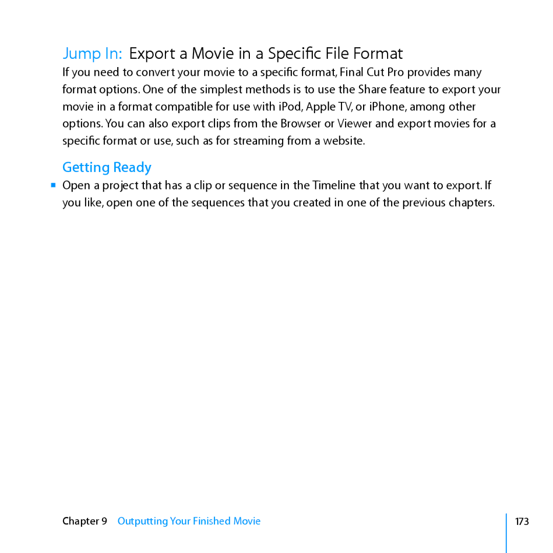 Apple 7 manual Jump In Export a Movie in a Specific File Format 