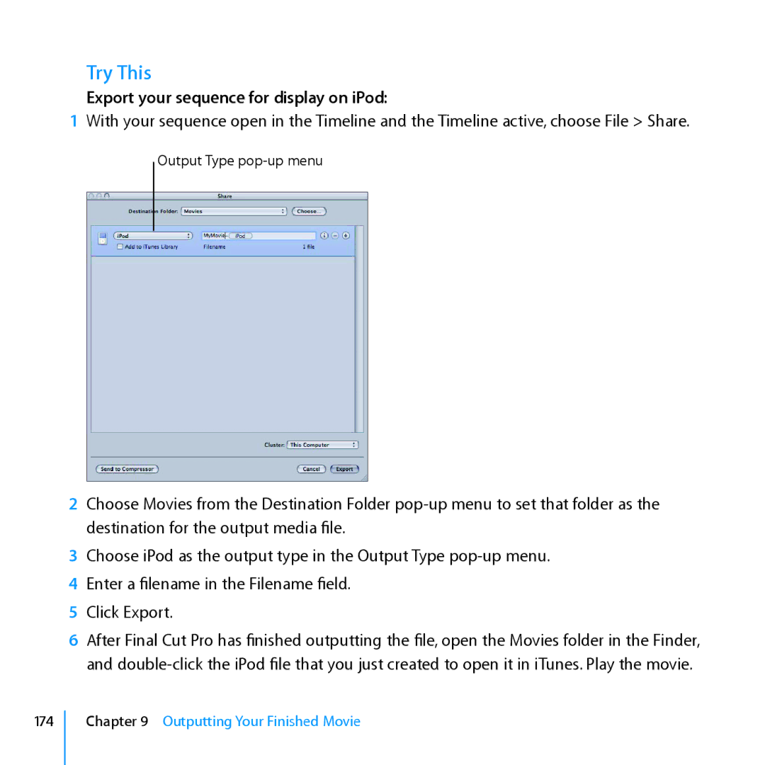 Apple 7 manual Export your sequence for display on iPod 