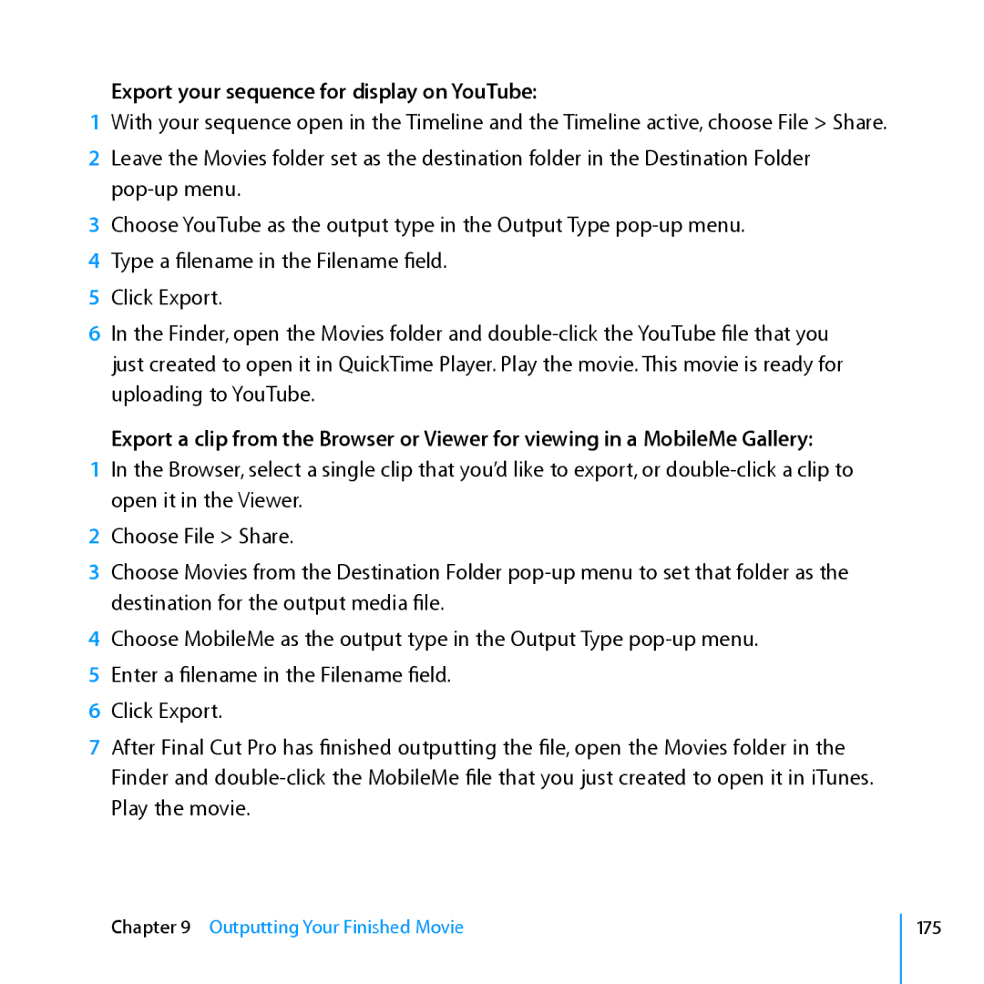 Apple 7 manual Export your sequence for display on YouTube 