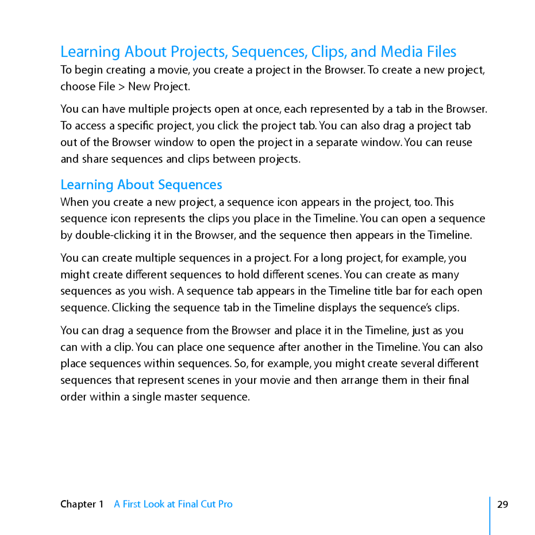 Apple 7 manual Learning About Projects, Sequences, Clips, and Media Files 