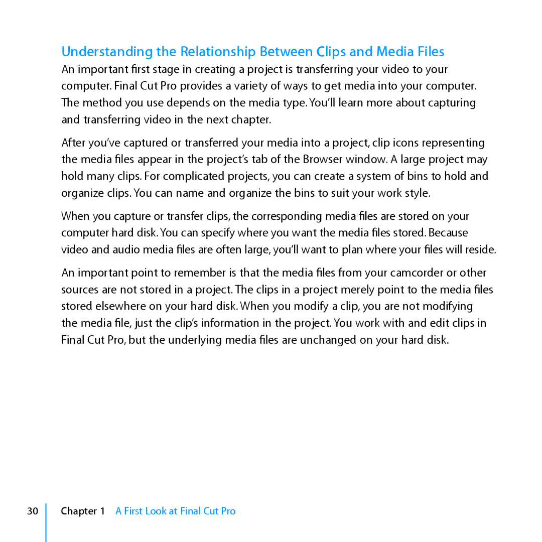 Apple 7 manual Understanding the Relationship Between Clips and Media Files 