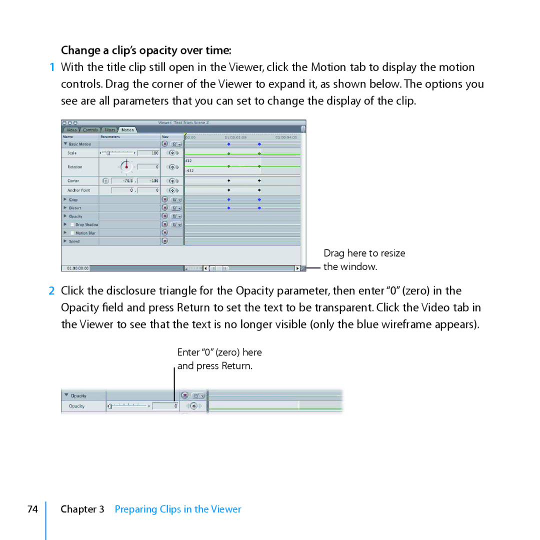 Apple 7 manual Change a clip’s opacity over time 