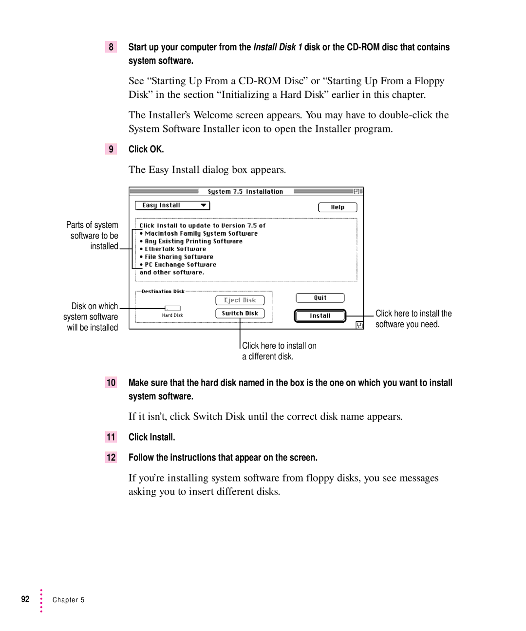 Apple 7100 manual Easy Install dialog box appears, Click OK 