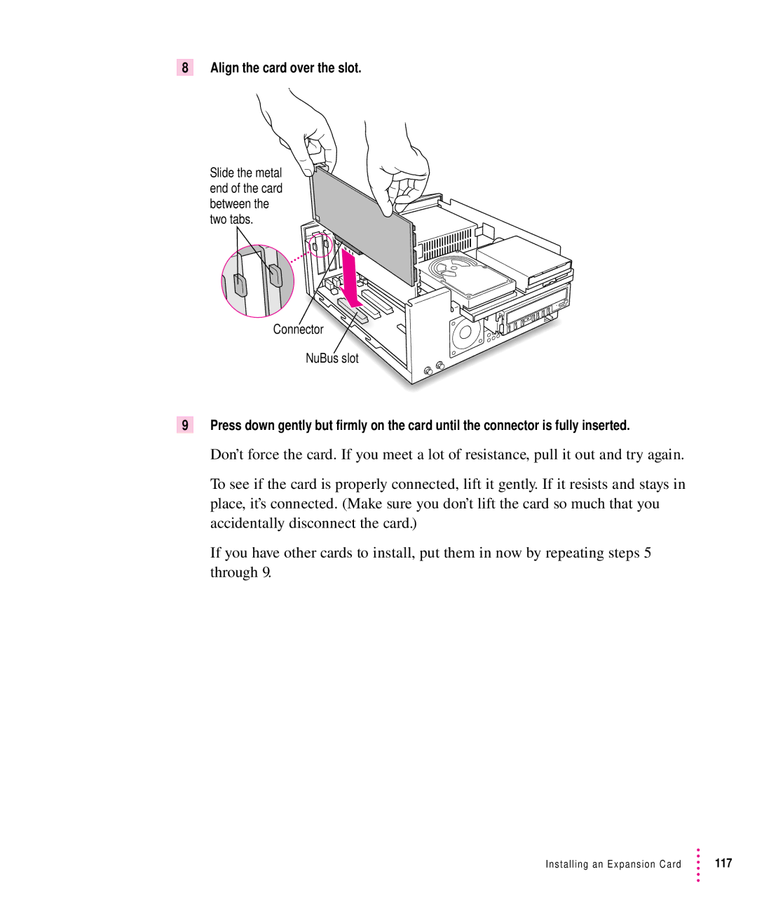 Apple 7100 manual Align the card over the slot 