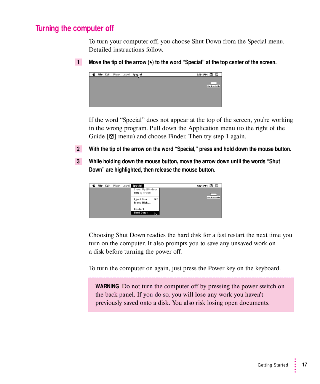 Apple 7100 manual Turning the computer off 