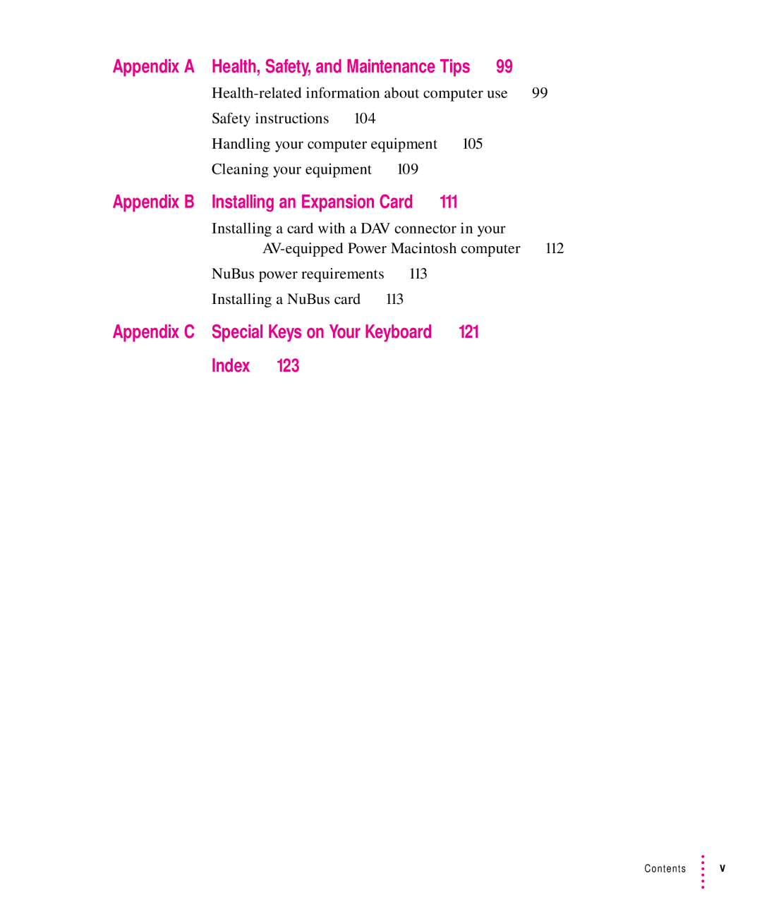 Apple 7100 manual Appendix B, Appendix C, 121, Index 123 