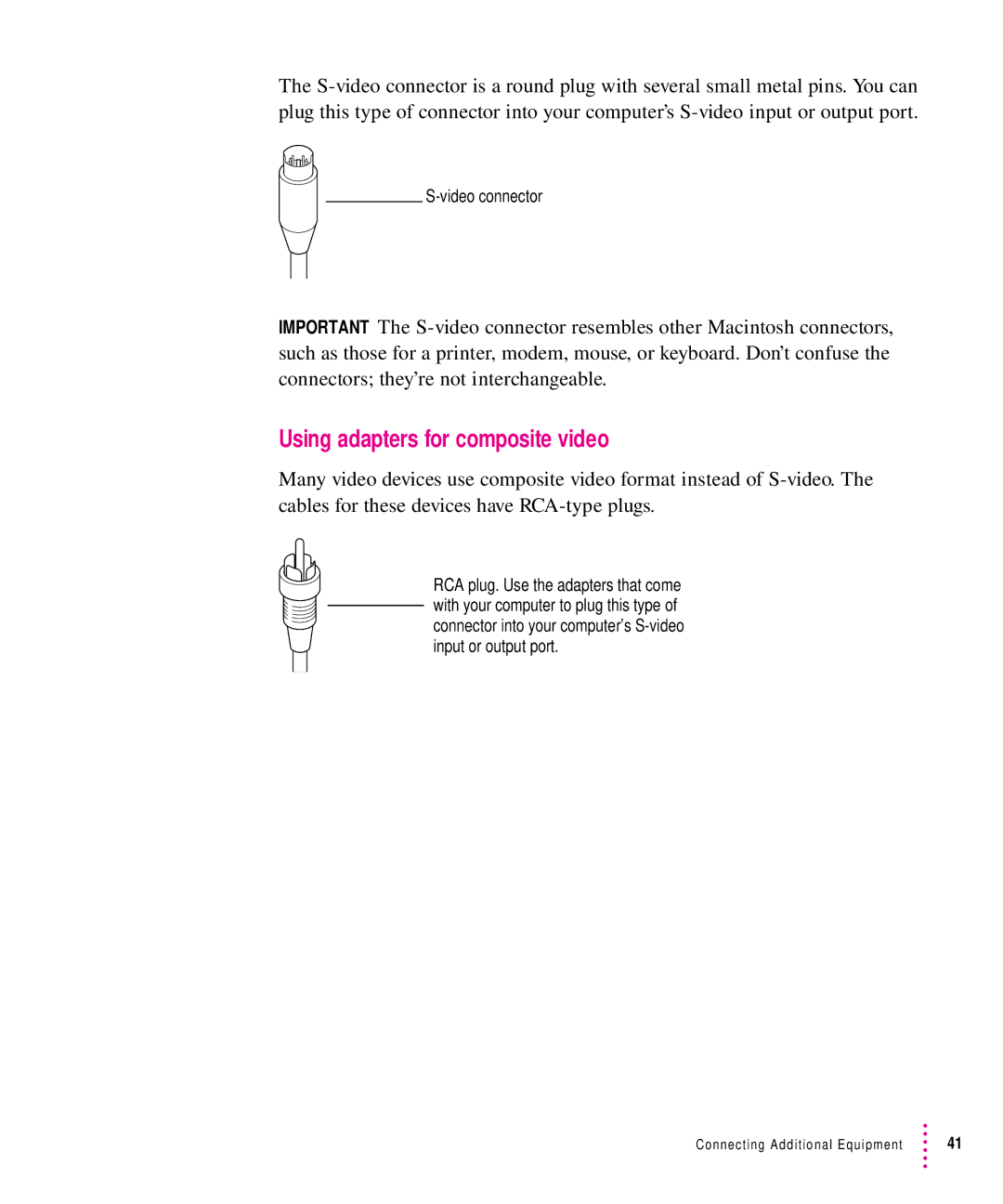 Apple 7100 manual Using adapters for composite video 