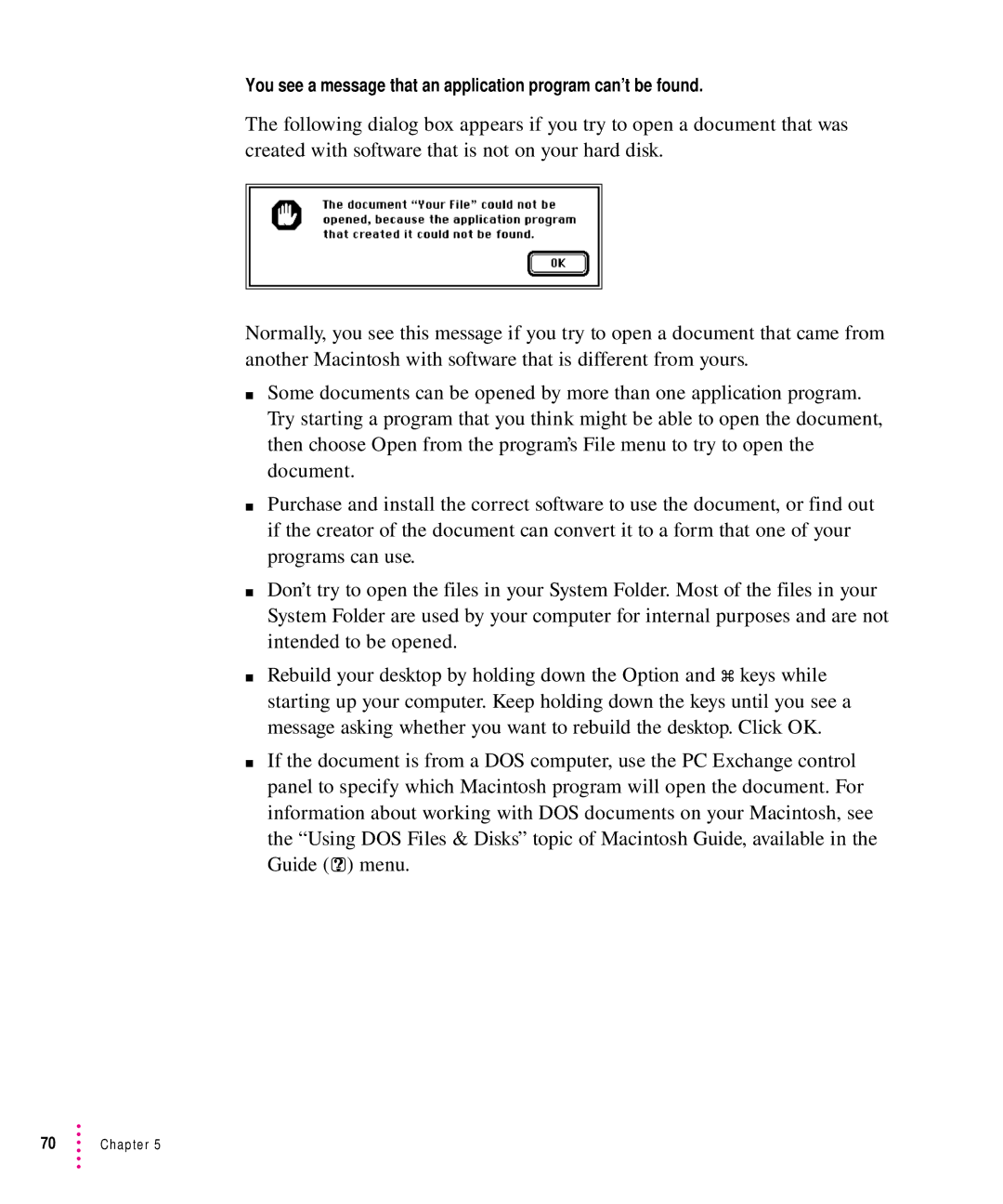 Apple 7100 manual You see a message that an application program can’t be found 