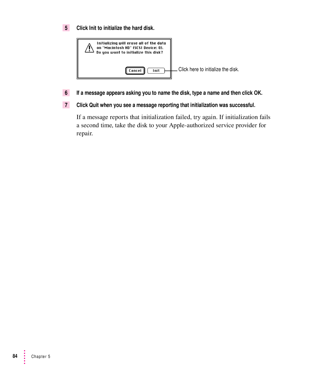 Apple 7100 manual Click Init to initialize the hard disk 