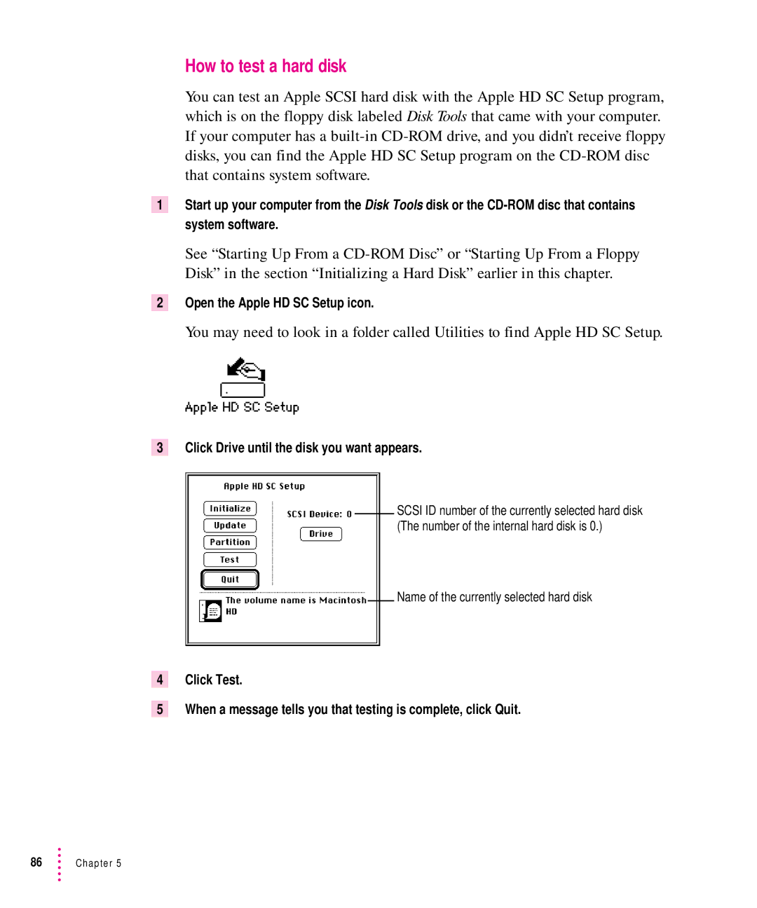 Apple 7100 manual How to test a hard disk, Click Drive until the disk you want appears 