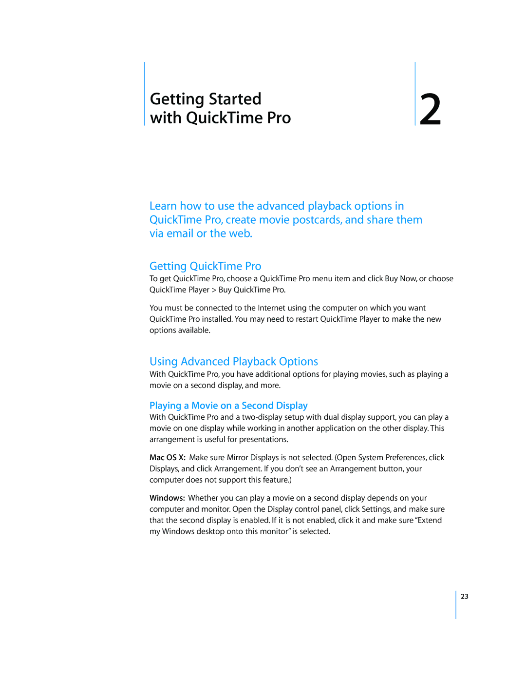 Apple 7.2 manual Getting Started With QuickTime Pro, Using Advanced Playback Options, Playing a Movie on a Second Display 
