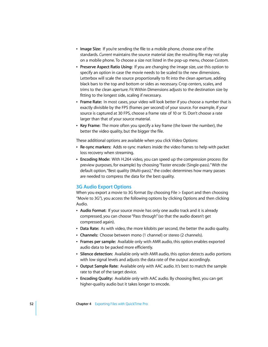 Apple 7.2 manual 3G Audio Export Options 