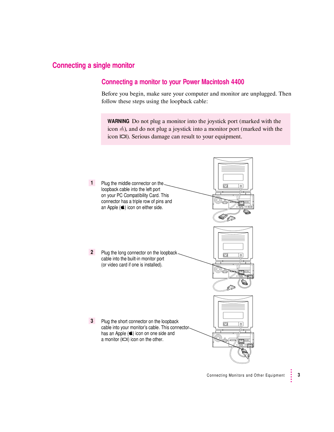 Apple 4400, 7300 manual Connecting a single monitor, Connecting a monitor to your Power Macintosh 