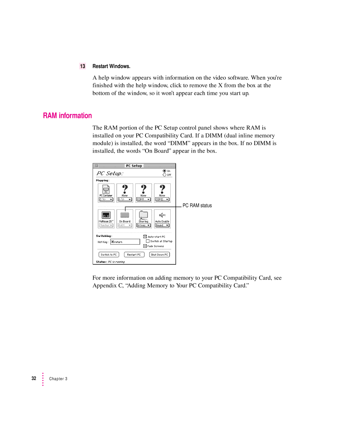 Apple 7300, 4400 manual RAM information, Restart Windows 