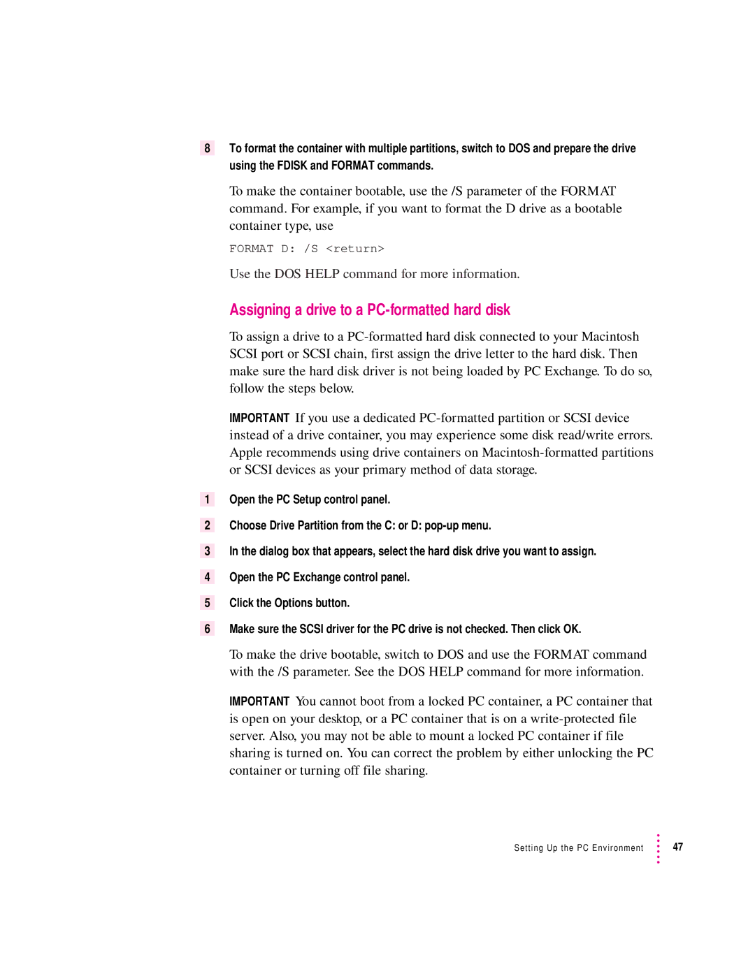 Apple 4400, 7300 manual Assigning a drive to a PC-formatted hard disk 