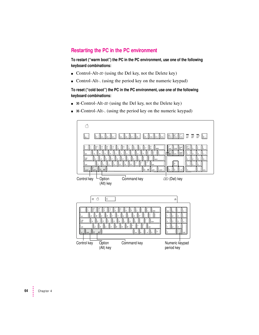 Apple 7300, 4400 manual Restarting the PC in the PC environment, F10 F11 F12 F13 F14 F15 Lock 