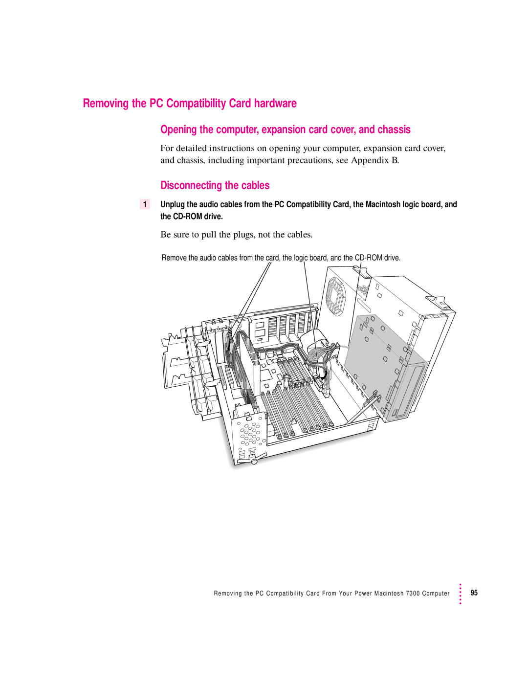 Apple 4400, 7300 manual Removing the PC Compatibility Card hardware, Opening the computer, expansion card cover, and chassis 