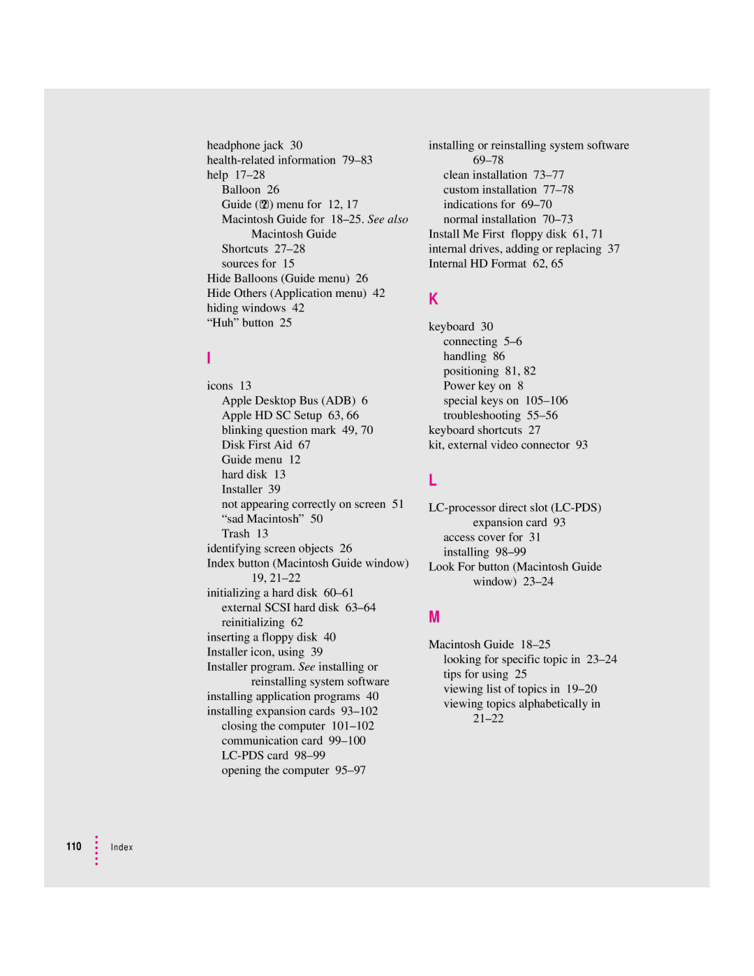 Apple 75 LC, 5200 LC manual Index 