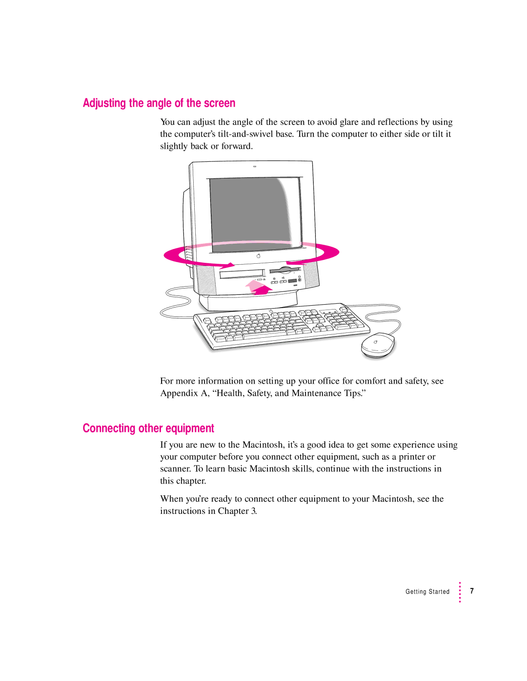 Apple 75 LC, 5200 LC manual Adjusting the angle of the screen, Connecting other equipment 