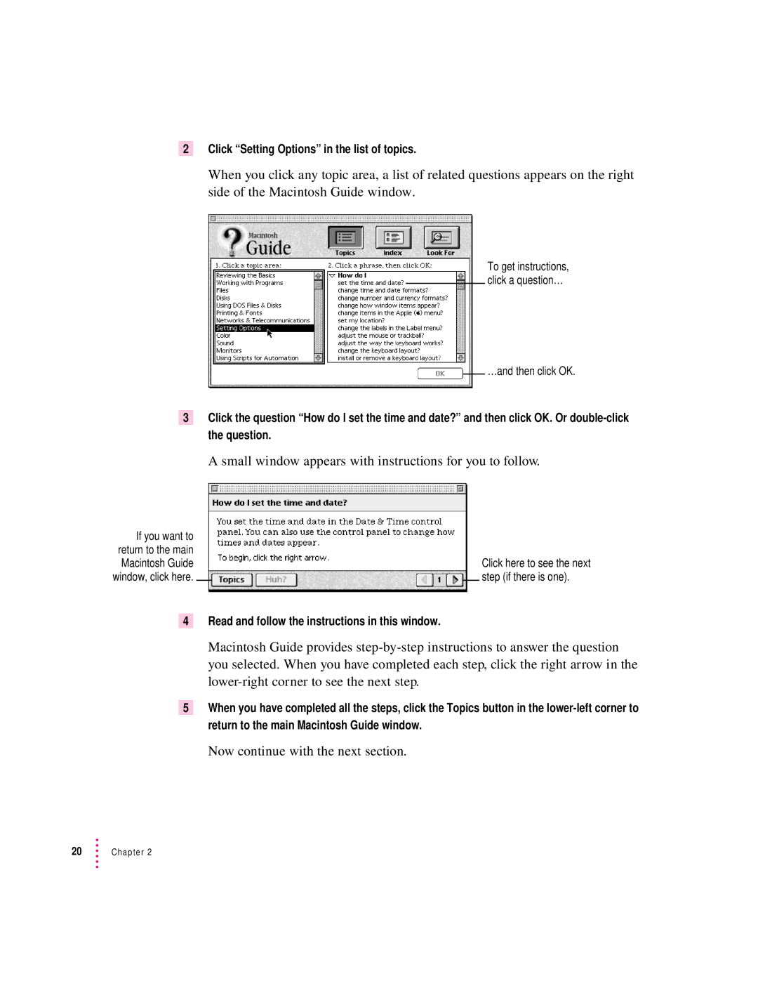 Apple 75 LC, 5200 LC manual Click Setting Options in the list of topics, Read and follow the instructions in this window 