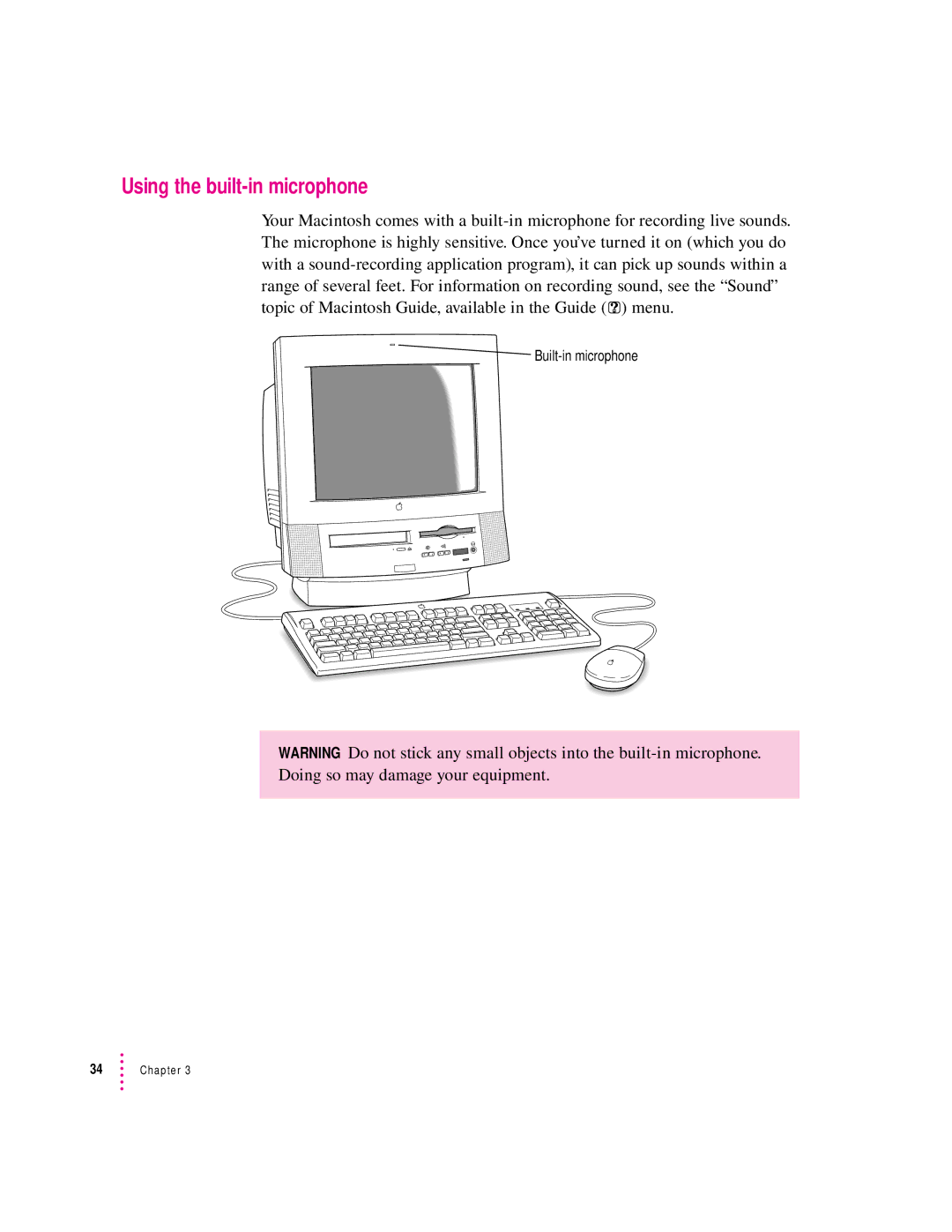 Apple 75 LC, 5200 LC manual Using the built-in microphone 