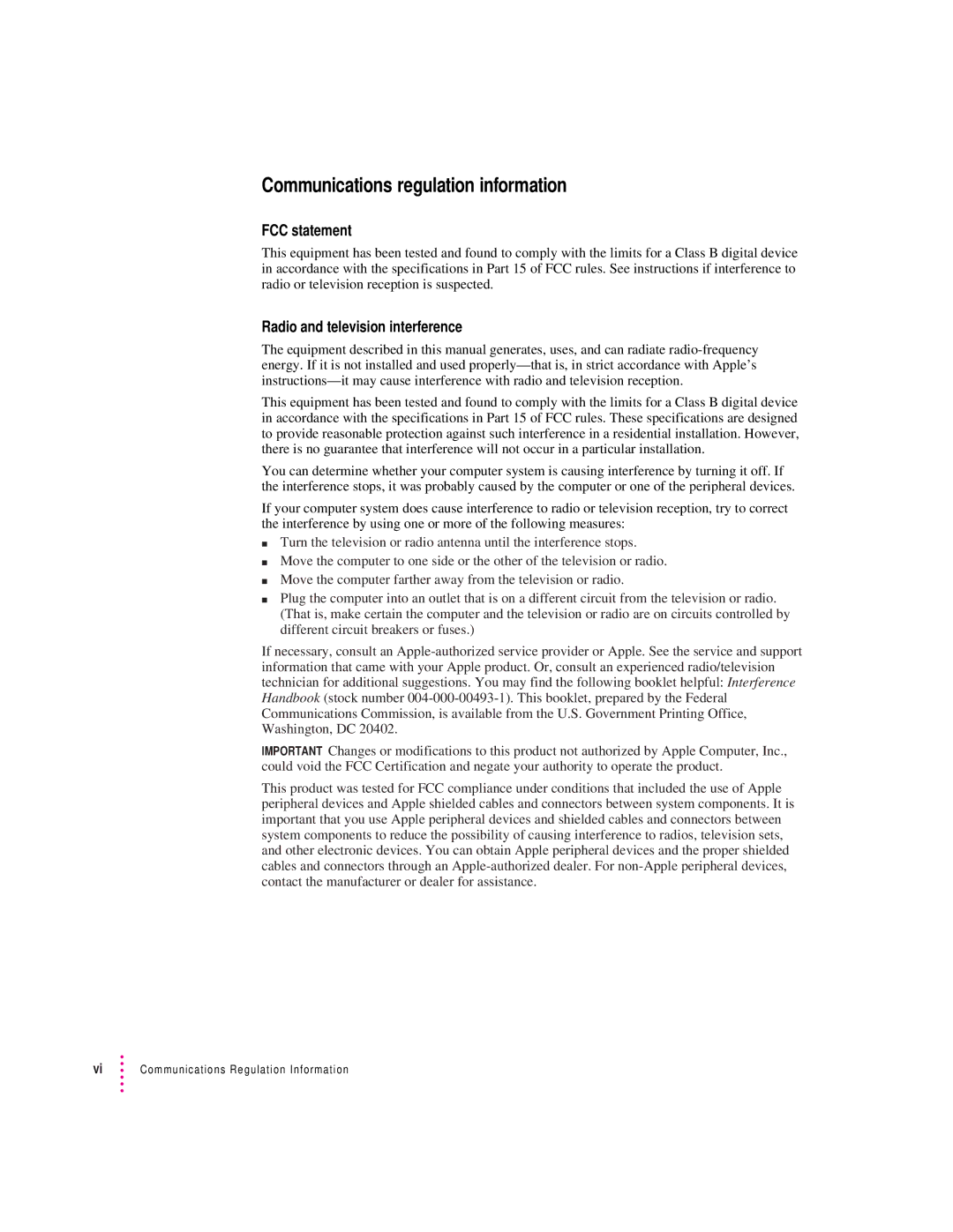 Apple 75 LC, 5200 LC manual FCC statement, Radio and television interference 