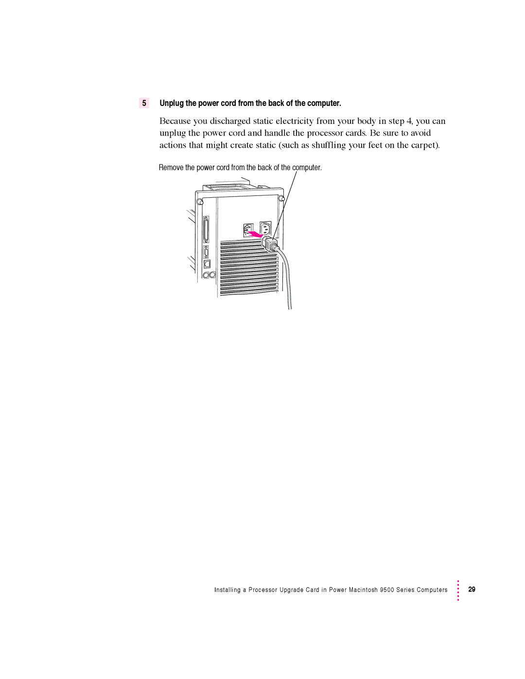 Apple 7500 Series warranty Unplug the power cord from the back of the computer 