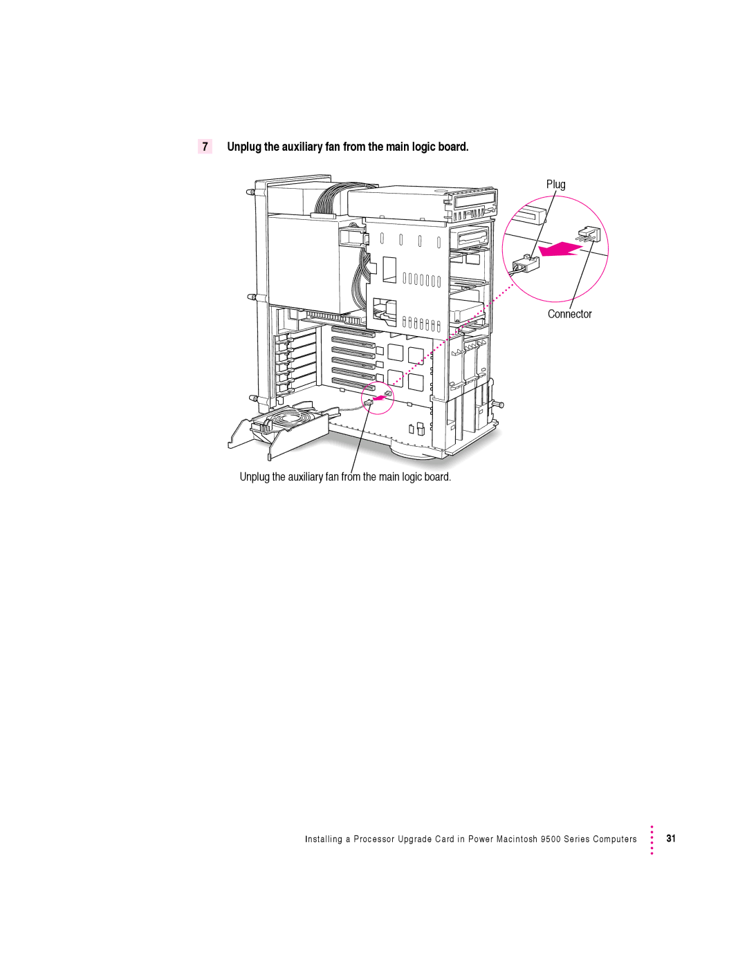 Apple 7500 Series warranty Unplug the auxiliary fan from the main logic board 