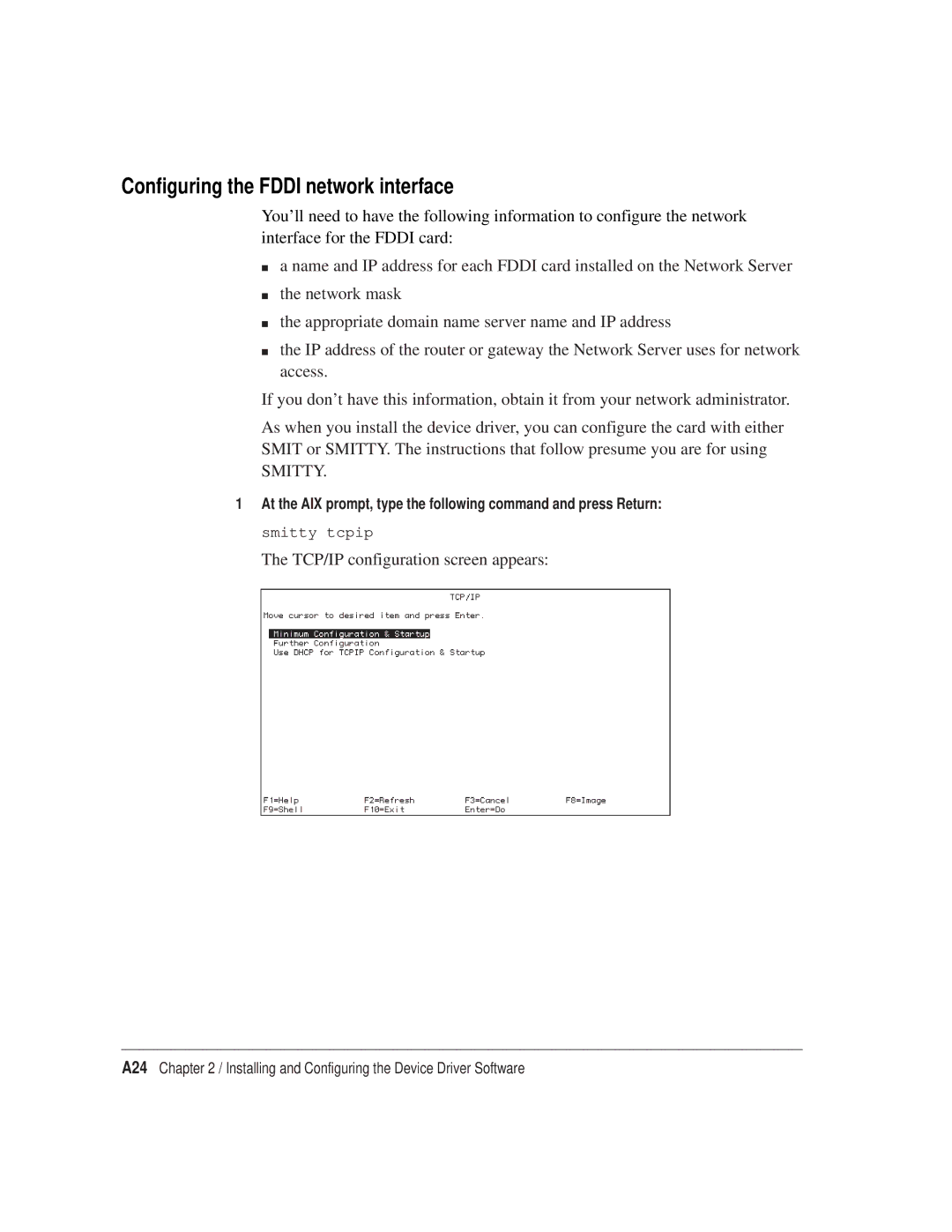 Apple 7600/200 Series, 7600 Series manual Configuring the Fddi network interface, Smitty 