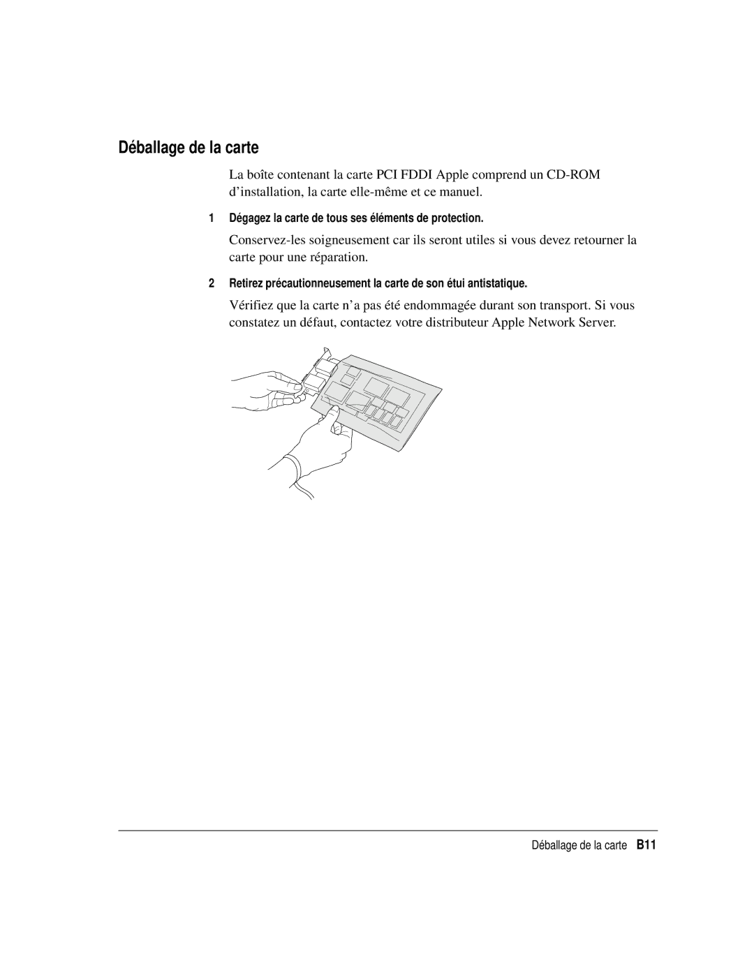 Apple 7600 Series, 7600/200 Series manual Déballage de la carte 