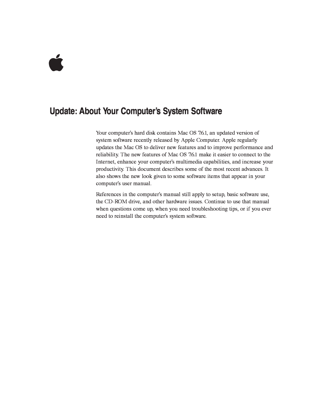 Apple 7.6.1 user manual Update About Your Computer’s System Software 