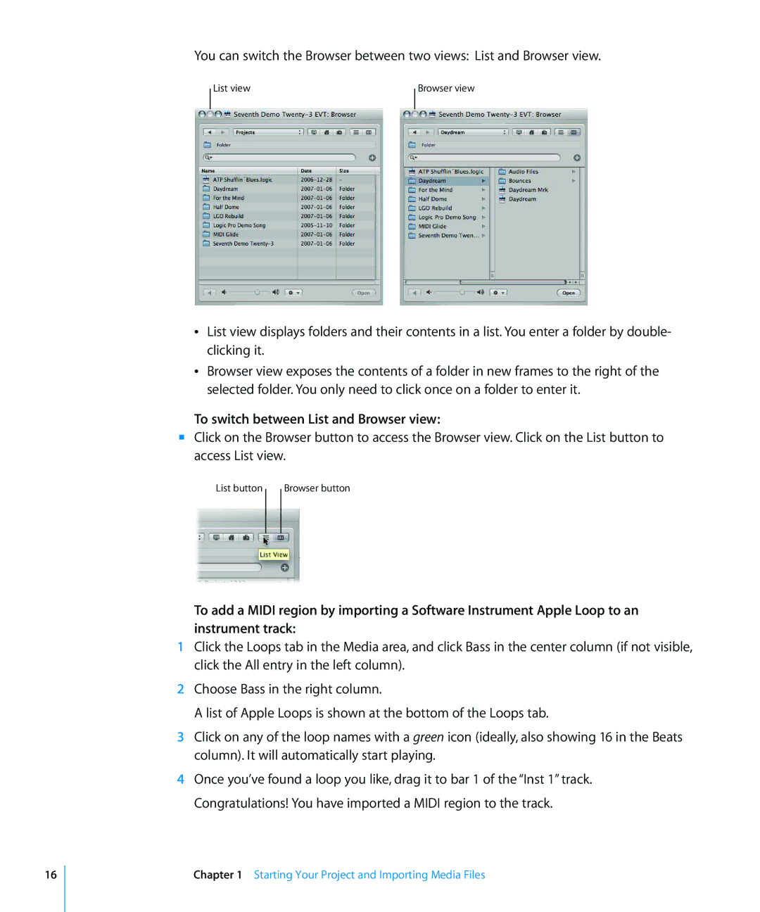 Apple 8 manual To switch between List and Browser view 