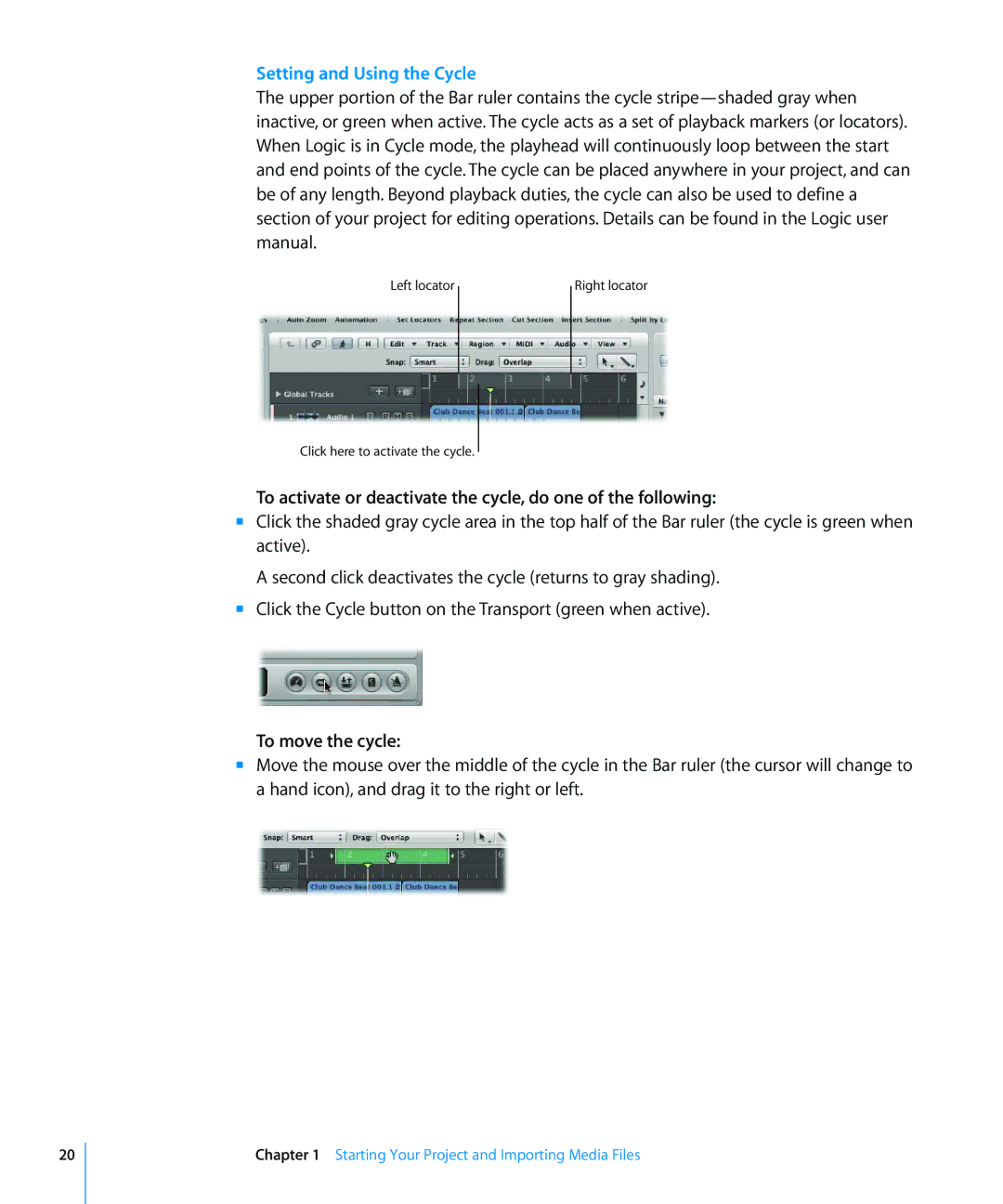 Apple 8 manual To activate or deactivate the cycle, do one of the following, To move the cycle 