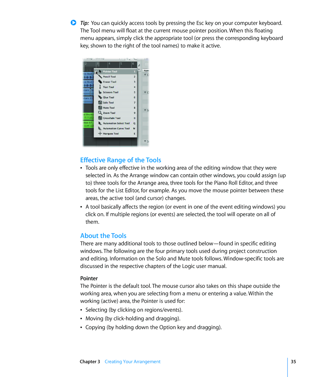 Apple 8 manual Effective Range of the Tools, About the Tools, Pointer 